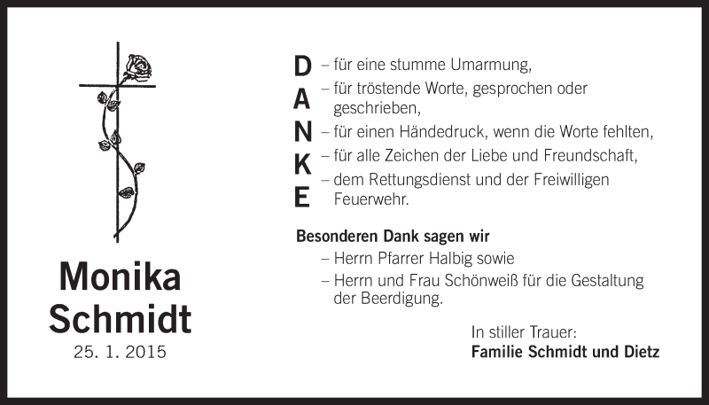  Traueranzeige für Monika Schmidt vom 11.02.2015 aus Der Bote