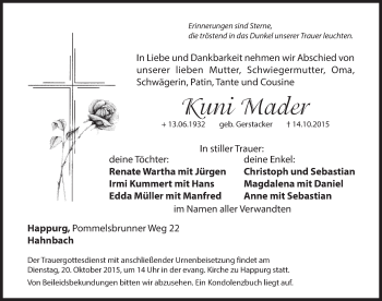 Traueranzeige von Kuni Mader von Hersbrucker Zeitung