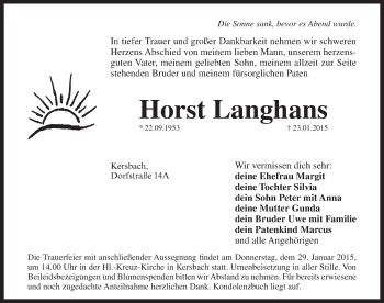 Traueranzeige von Horst Langhans von Pegnitz-Zeitung