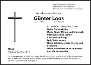 Traueranzeige von Günter Loos von Hersbrucker Zeitung