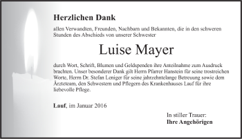 Traueranzeige von Luise Mayer von Pegnitz-Zeitung