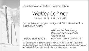 Traueranzeige von Walter Lehner von Hersbrucker Zeitung