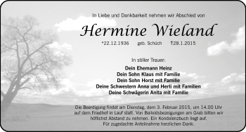 Traueranzeige von Hermine Wieland von Pegnitz-Zeitung