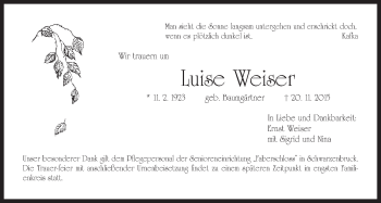 Traueranzeige von Luise Weiser von Der Bote
