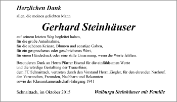 Traueranzeige von Gerhard Steinhäuser von Pegnitz-Zeitung