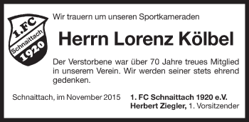 Traueranzeige von Lorenz Kölbel von Pegnitz-Zeitung