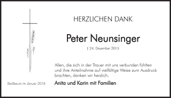 Traueranzeige von Peter Neunsinger von Hersbrucker Zeitung