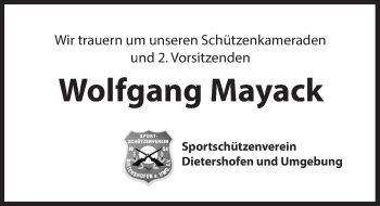 Traueranzeige von Wolfgang Mayack von Hersbrucker Zeitung