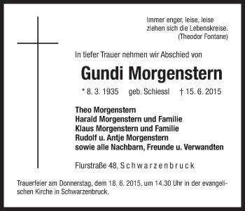 Traueranzeige von Gundi Morgenstern von Der Bote