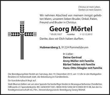 Traueranzeige von Georg Mörtel von Hersbrucker Zeitung