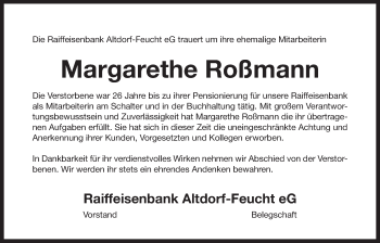 Traueranzeige von Margarethe Roßmann von Der Bote