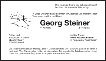 Traueranzeige von Georg Steiner von Pegnitz-Zeitung