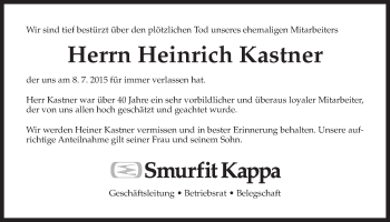 Traueranzeige von Heinrich Kastner von Der Bote