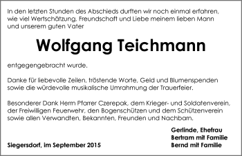 Traueranzeige von Wolfgang Teichmann von Pegnitz-Zeitung