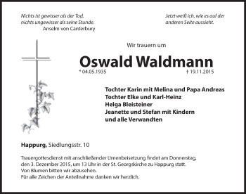 Traueranzeige von Oswald Waldmann von Hersbrucker Zeitung