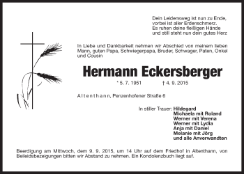 Traueranzeige von Hermann Eckersberger von Der Bote