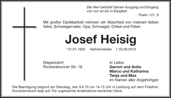 Traueranzeige von Josef Heisig von Der Bote