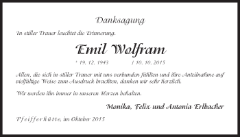 Traueranzeige von Emil Wolfram von Der Bote