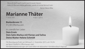 Traueranzeige von Marianne Thäter von Hersbrucker Zeitung