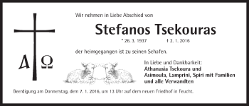 Traueranzeige von Stefanos Tsekouras von Der Bote