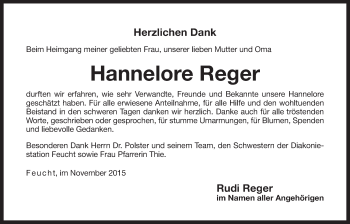 Traueranzeige von Hannelore Reger von Der Bote