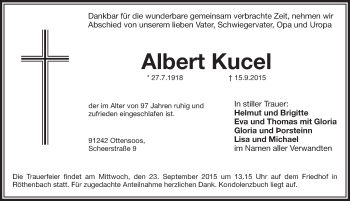 Traueranzeige von Albert Kucel von Pegnitz-Zeitung