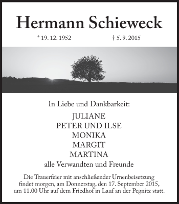 Traueranzeige von Hermann Schieweck von Pegnitz-Zeitung