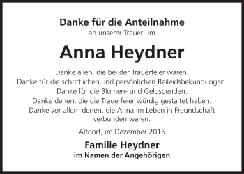 Traueranzeige von Anna Heydner von Der Bote
