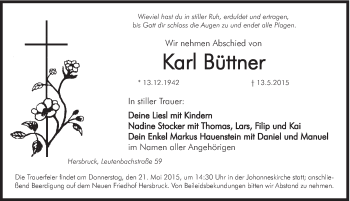 Traueranzeige von Karl Büttner von Hersbrucker Zeitung