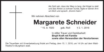 Traueranzeige von Margarete Schneider von Der Bote