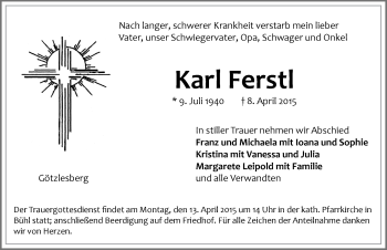 Traueranzeige von Karl Ferstl von Pegnitz-Zeitung