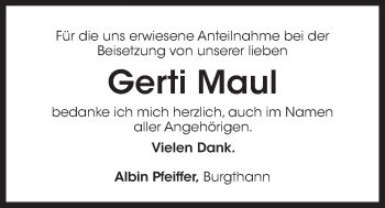 Traueranzeige von Gerti Maul von Der Bote