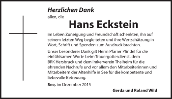 Traueranzeige von Hans Eckstein von Hersbrucker Zeitung