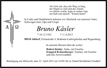 Traueranzeige von Bruno Käsler von Der Bote