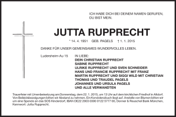 Traueranzeige von Jutta Rupprecht von Der Bote