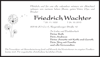 Traueranzeige von Friedrich Wachter von N-Land