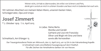 Traueranzeige von Josef Zimmert von Pegnitz-Zeitung