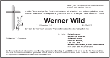 Traueranzeige von Werner Wild von Hersbrucker Zeitung