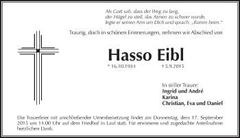 Traueranzeige von Hasso Eibl von Pegnitz-Zeitung