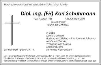 Traueranzeige von Karl Schuhmann von Pegnitz-Zeitung