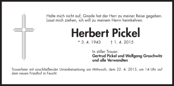 Traueranzeige von Herbert Pickel von Der Bote