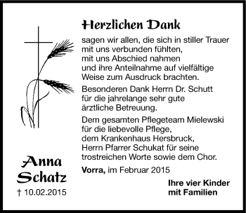 Traueranzeige von Anna Schatz von Hersbrucker Zeitung