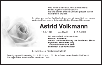 Traueranzeige von Astrid Volkmann von Der Bote