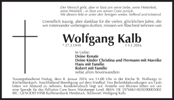 Traueranzeige von Wolfgang Kalb von Pegnitz-Zeitung