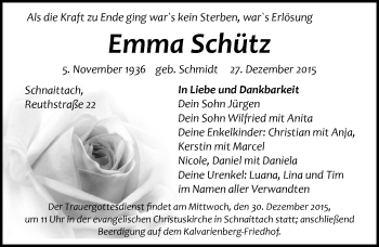 Traueranzeige von Emma Schütz von Pegnitz-Zeitung