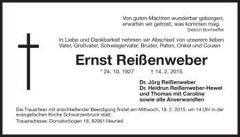 Traueranzeige von Ernst Reißenweber von Der Bote