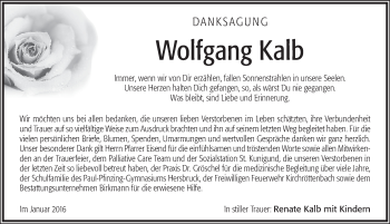 Traueranzeige von Wolfgang Kalb von Hersbrucker Zeitung