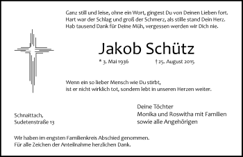 Traueranzeige von Jakob Schütz von Pegnitz-Zeitung