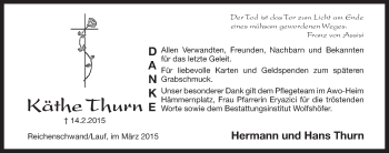Traueranzeige von Käthe Thurn von Pegnitz-Zeitung