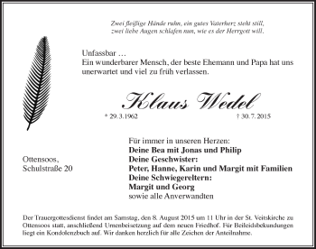 Traueranzeige von Klaus Wedel von Pegnitz-Zeitung